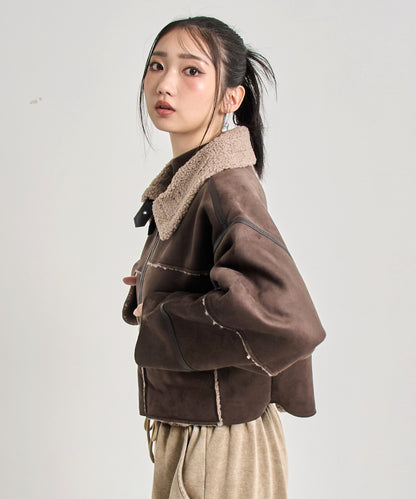 フェイク スウェード ショート丈 ムートン ジャケット 796-9430