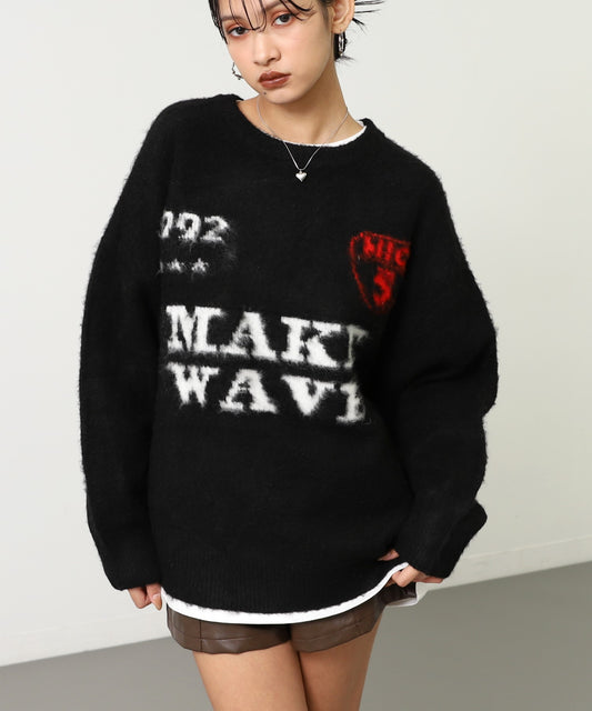 モヘアタッチ ゲーミング ジャカード ロゴ ニット 793-9413