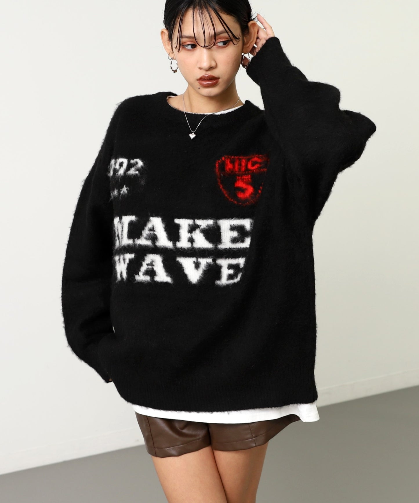 モヘアタッチ ゲーミング ジャカード ロゴ ニット 793-9413