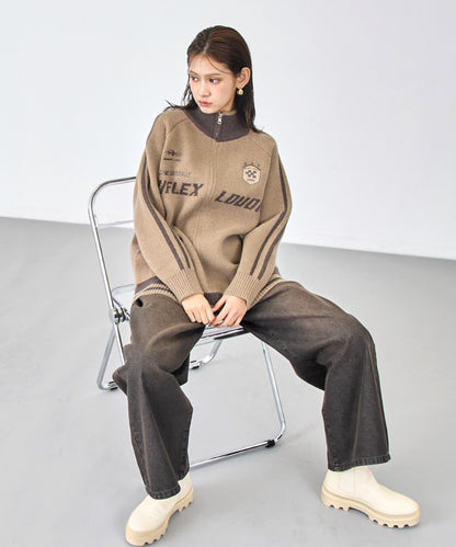 ゲーミング ロゴ ハイネック ジップ ニット パーカー  154-5975