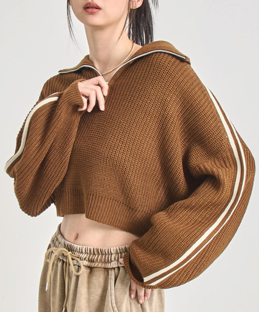 ハーフジップ ライン デザイン ニット トップス 793-9421