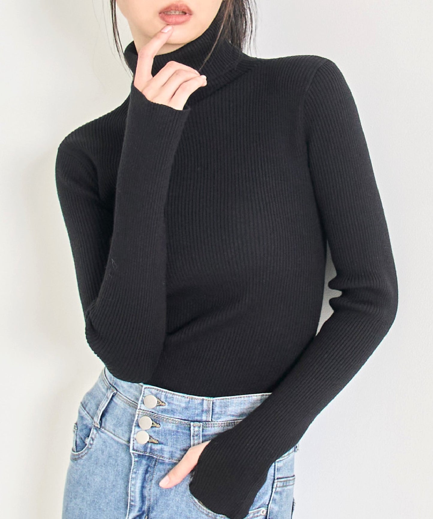 タトールネック リブ ニット トップス 153-5965