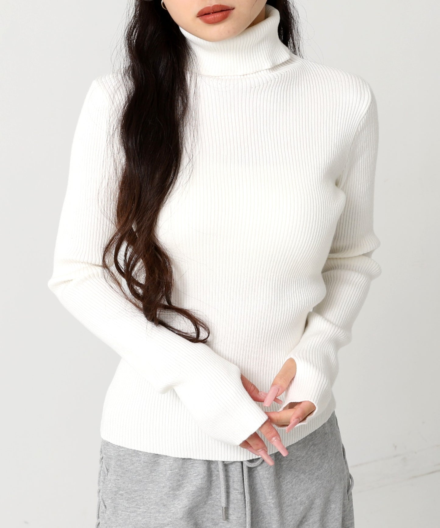 タトールネック リブ ニット トップス 153-5965