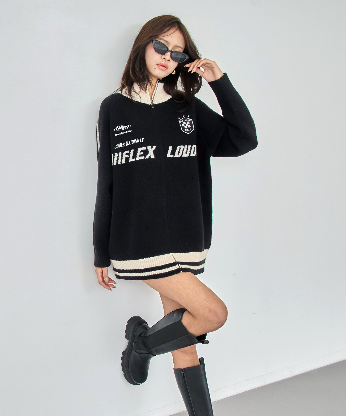 ゲーミング ロゴ ハイネック ジップ ニット パーカー  154-5975