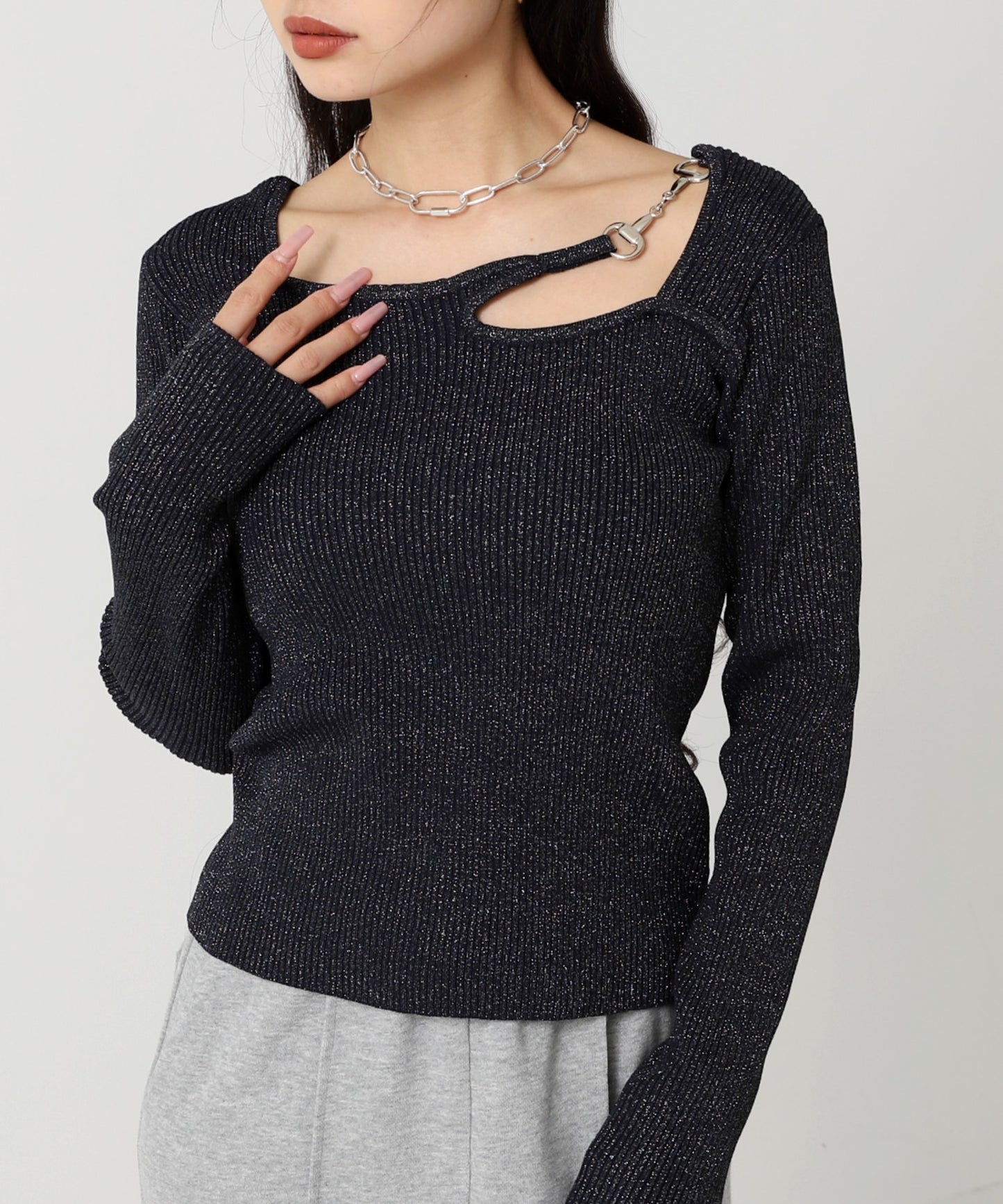 オープンデザイン メタル付き ラメニット 153-5963