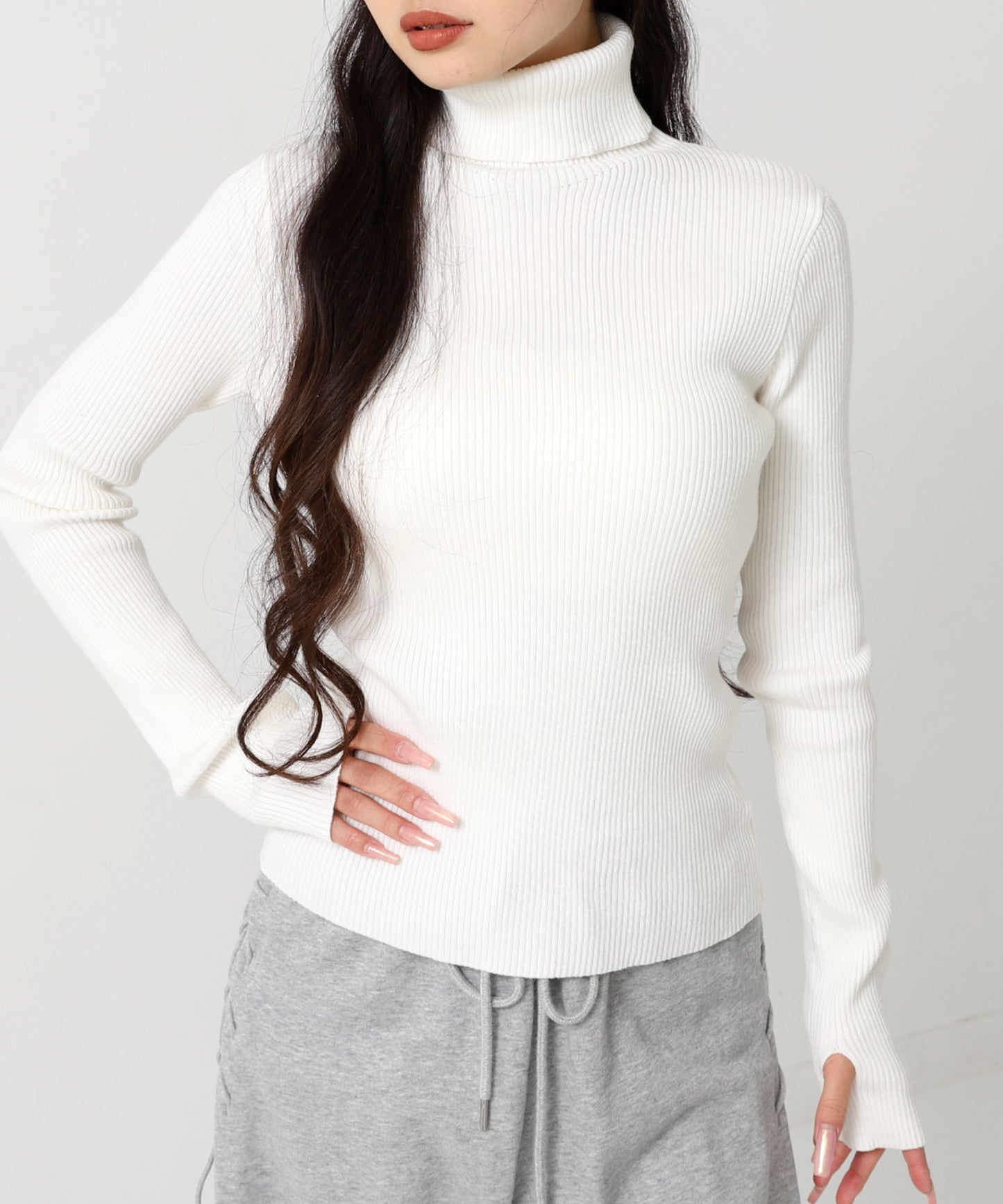タトールネック リブ ニット トップス 153-5965