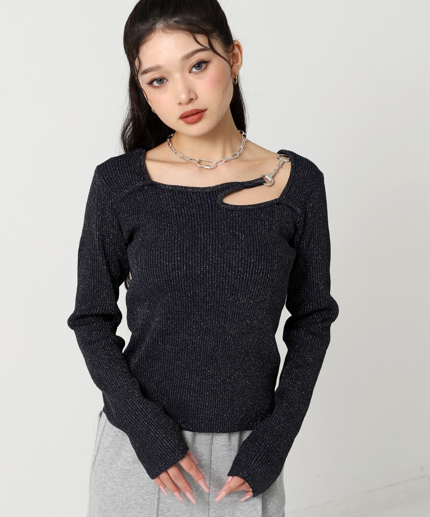 オープンデザイン メタル付き ラメニット 153-5963