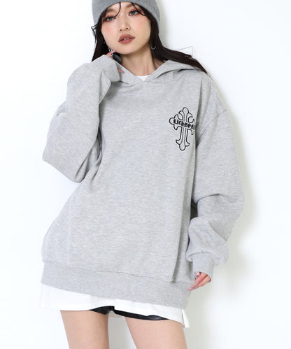 クロス ロゴ バックプリント 裏起毛 スウェット フーディー 793-9409