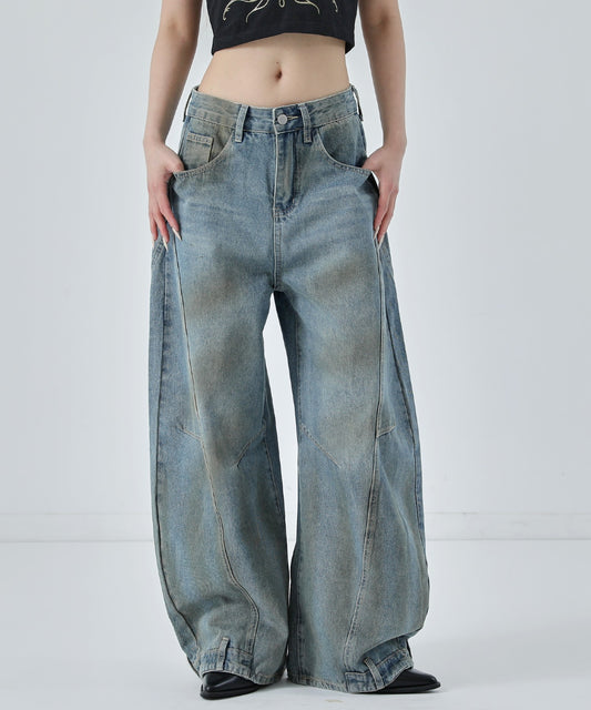 ユーズドライク カーブ ワイド デニムパンツ 152-6064