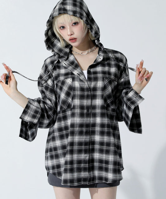 フード付 ビッグシルエット シャツ 793-9523