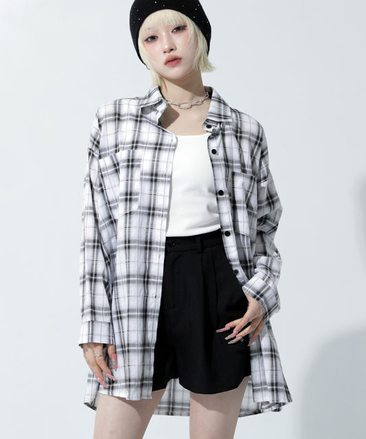 Wポケット オンブレ チェック オーバーサイズ シャツ 153-6023