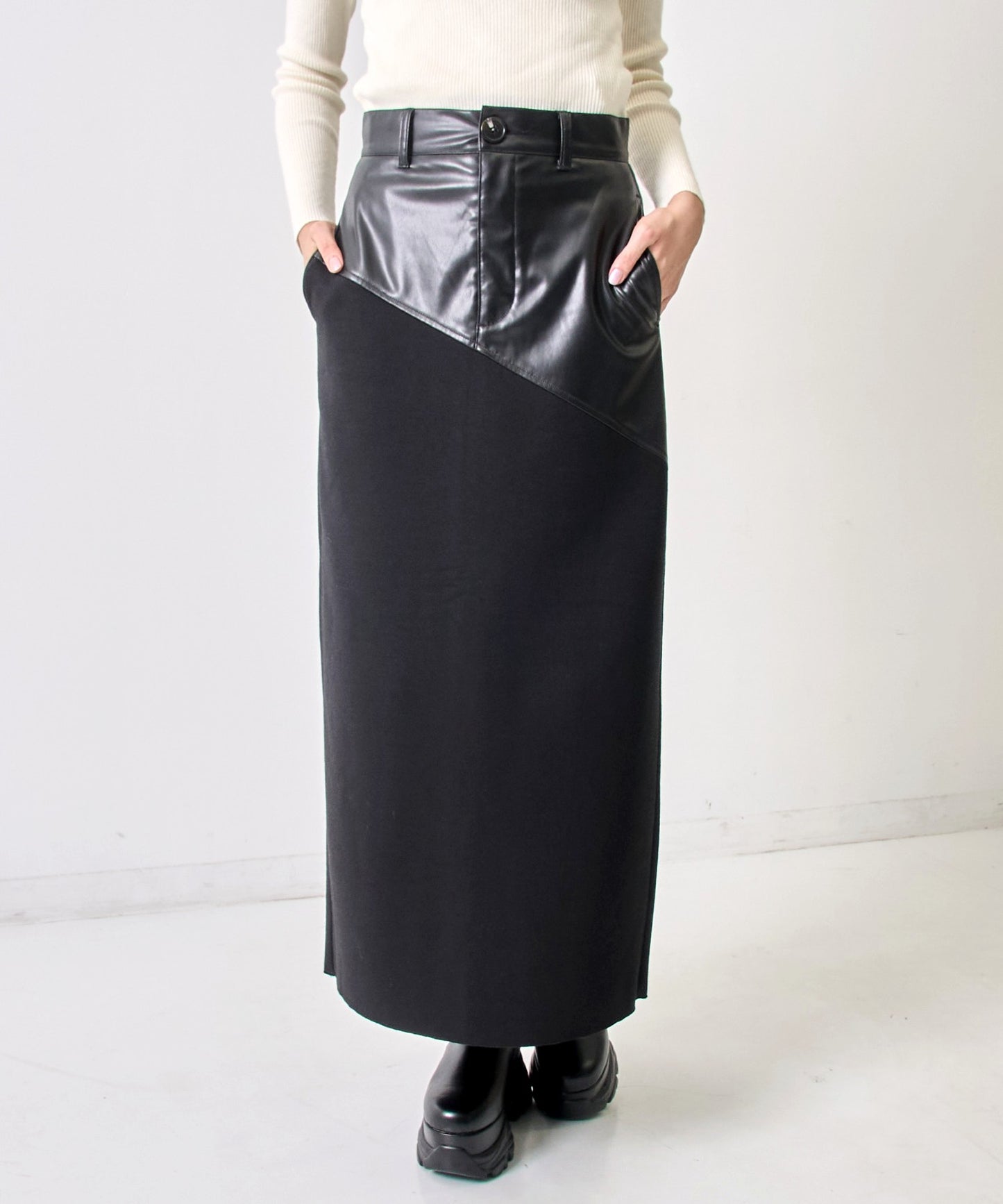 異素材 切り替え ロングスカート 791-9420