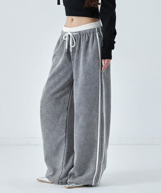 ウエストレイヤード見え ウォッシュ加工 ライン スウェットパンツ 152-6037