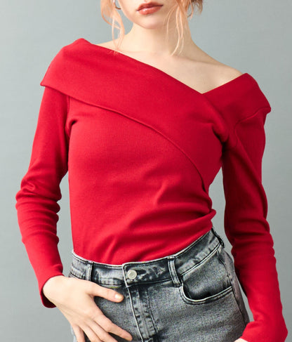 変形デザイン リブ ロングスリーブ トップス 793-9351