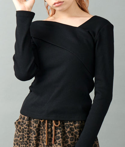 変形デザイン リブ ロングスリーブ トップス 793-9351