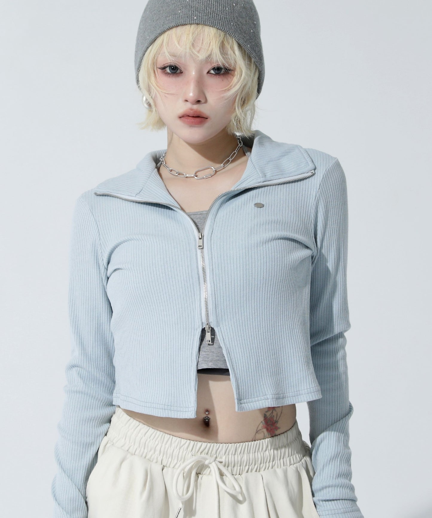 ホルターキャミ ドッキング Wジップ リブトップス 153-6028