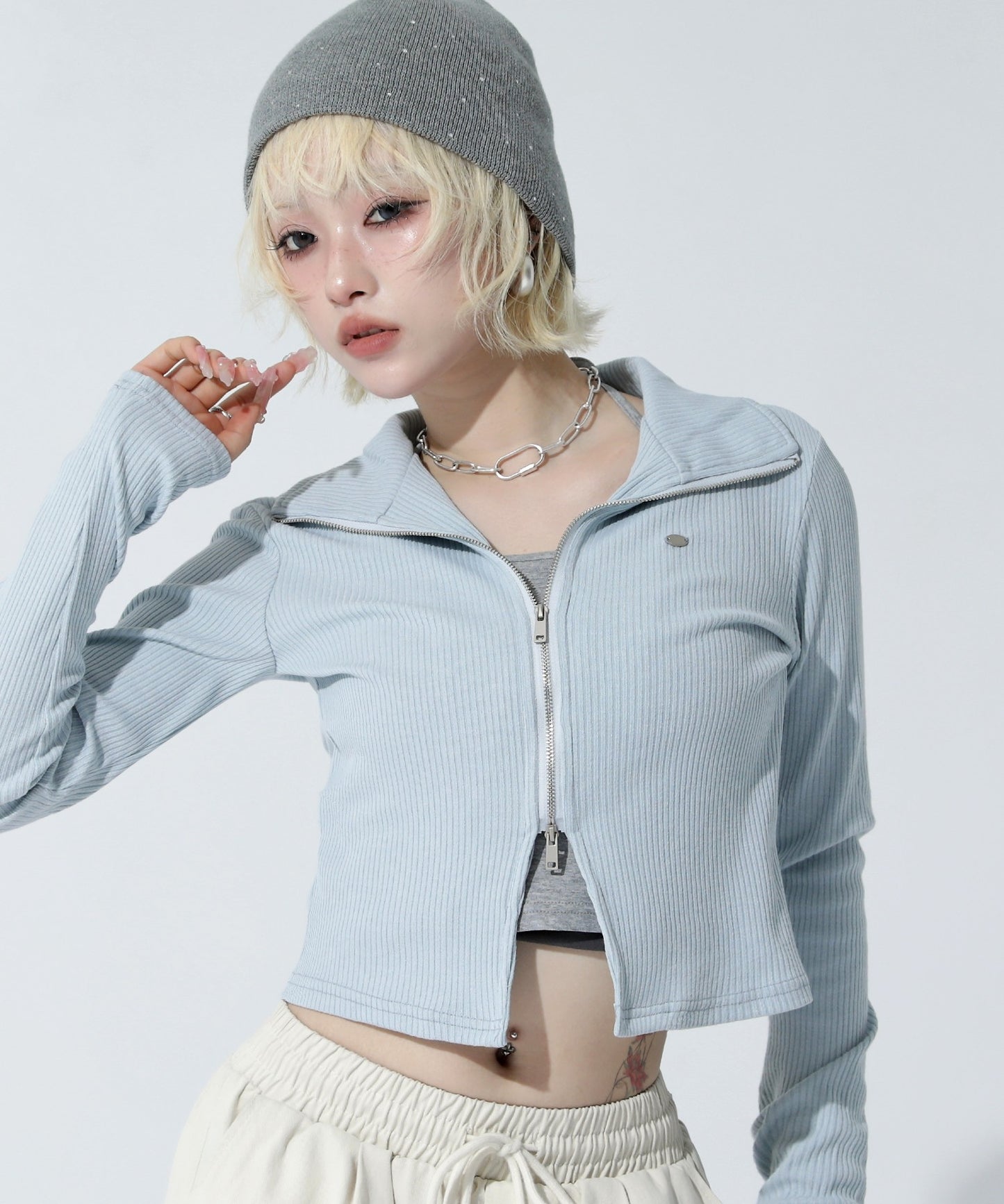 ホルターキャミ ドッキング Wジップ リブトップス 153-6028