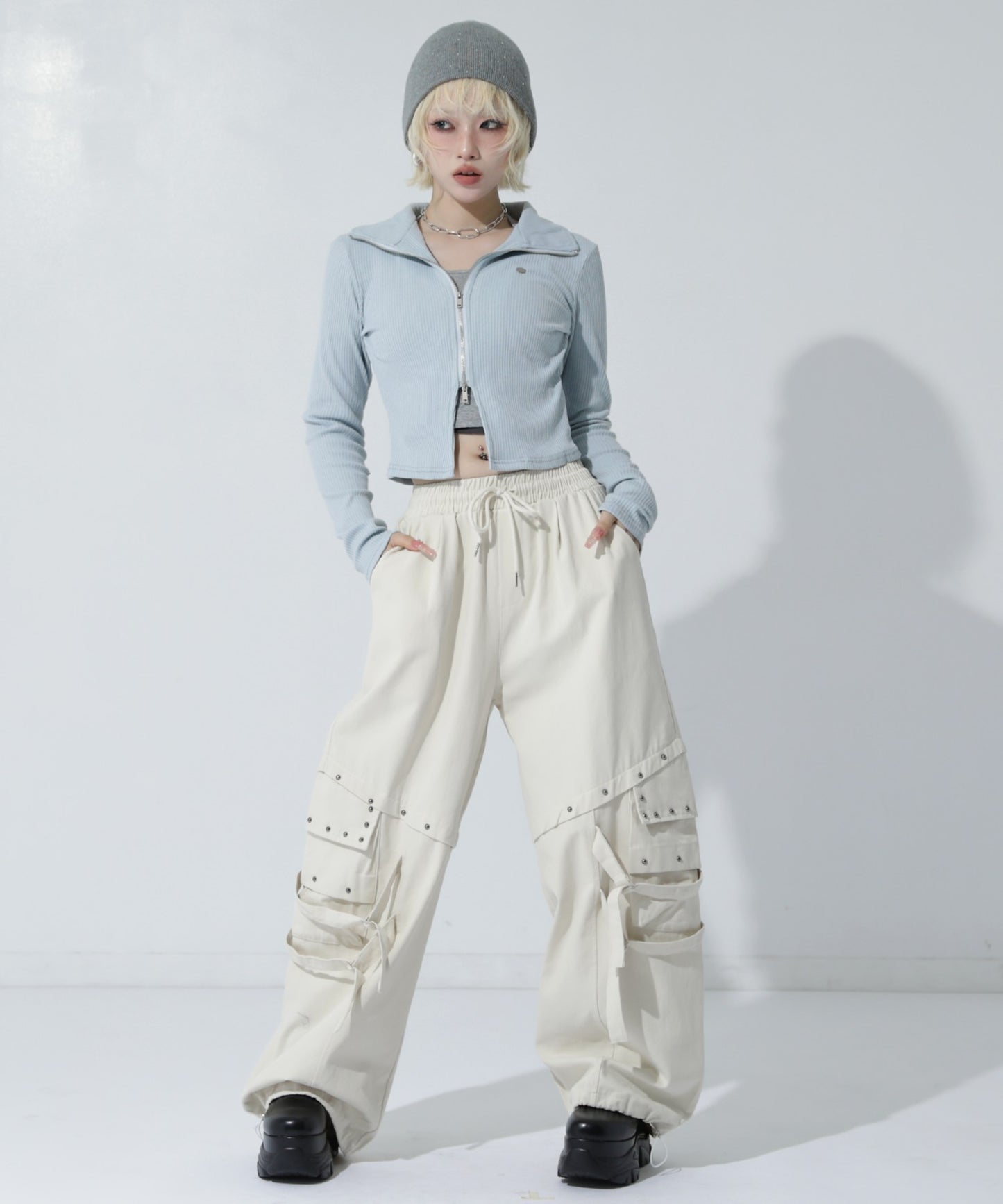 ホルターキャミ ドッキング Wジップ リブトップス 153-6028