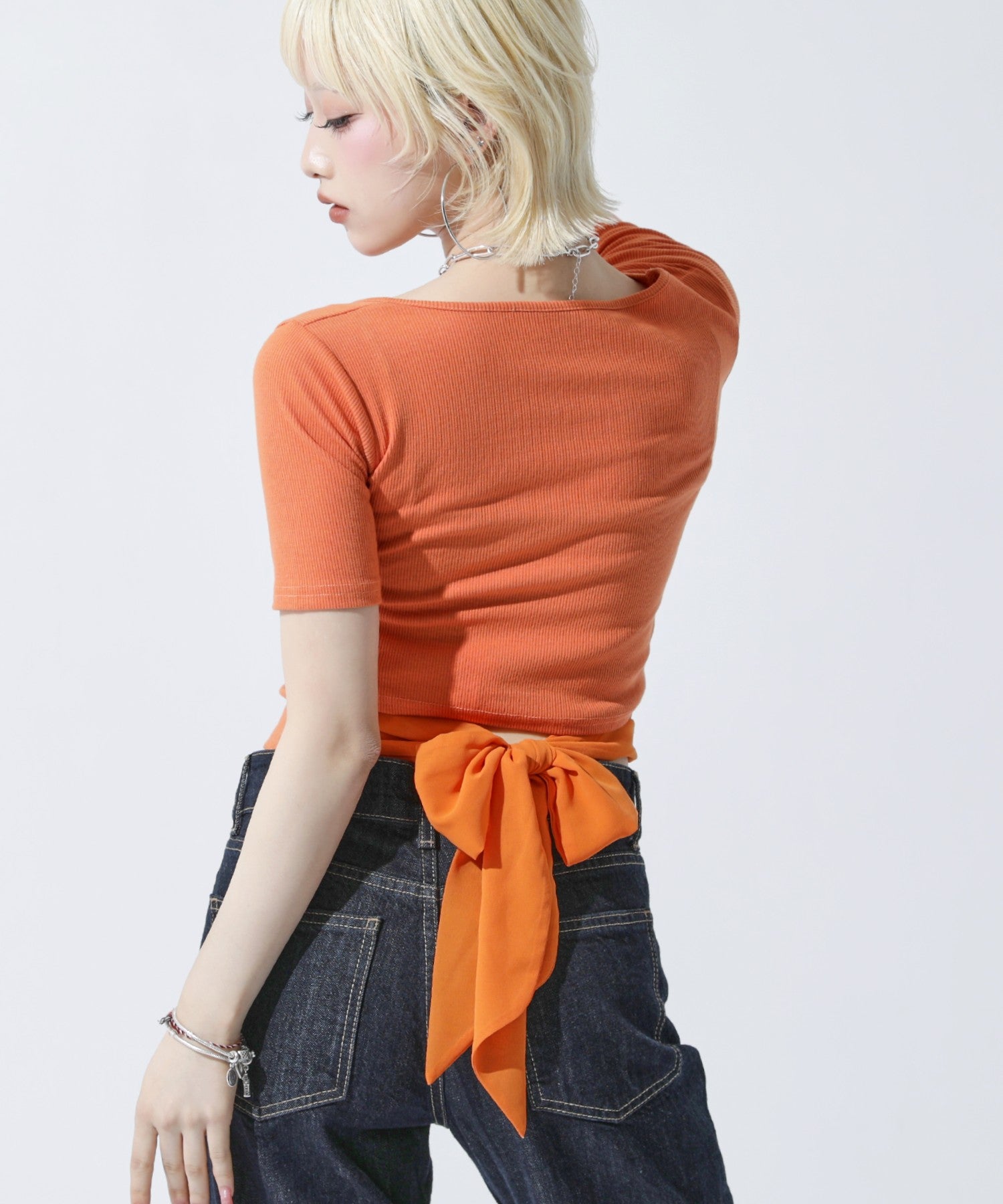 バックシフォンリボン リブTシャツ トップス 153-6031 – ANAP
