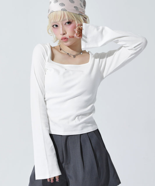 フレアスリーブスクエア ロングスリーブトップス 793-9513